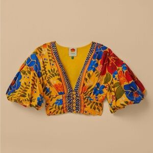Farm Rio Yellow Floral Yard Lenzing Ecovero Euroflax Crop Top